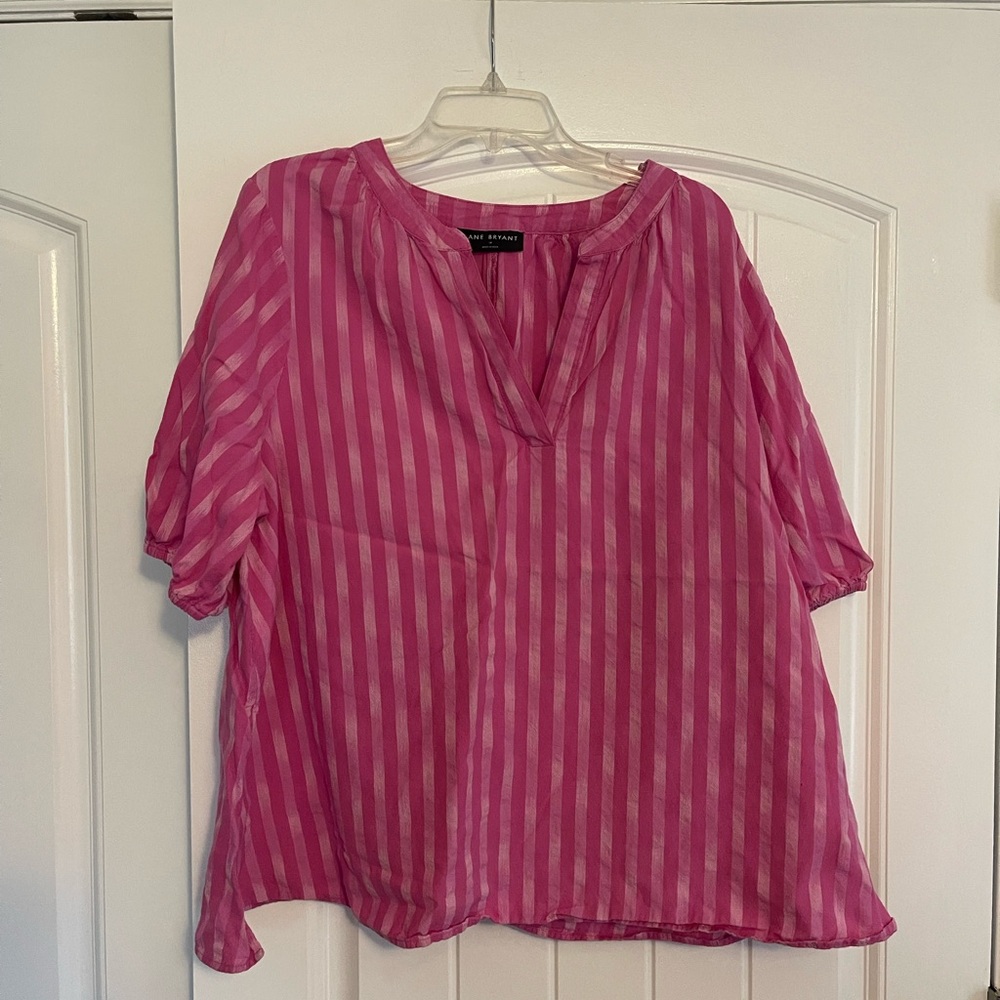 Lane Bryant Pink Boxy Blouse with Mandarin Collar